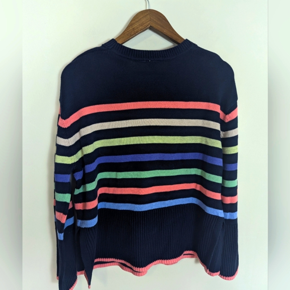 Gap Navy Blue & Stripe Cotton 24/7 Split Hem Oversized Pullover Sweater NEW! - Picture 3 of 10